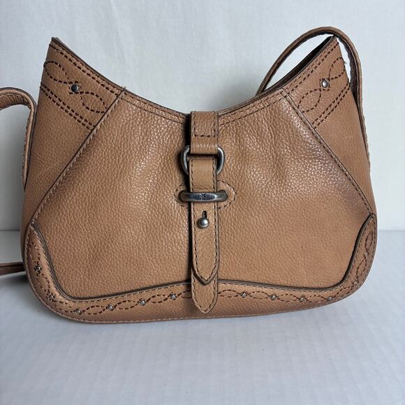 Frye Handbags - Vintage Frye Tan Pebbled Leather Studded Stitch Hobo Crossbody Bag Dust Bag Y2K